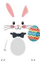 Cute cartoon bunny holding a colorful Easter egg in flat art vector