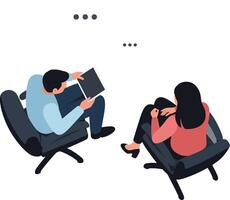 Two people engaged in conversation with digital devices flat illustration vector