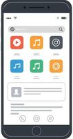 Mobile phone interface featuring colorful app icons in flat art vector