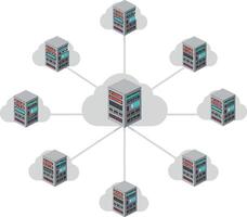 Cloud computing network architecture with servers in flat art vector