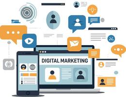 Digital marketing concept with colorful icons and flat design art vector