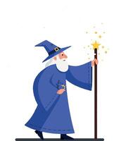 Wizard character casting a spell in flat art style vector
