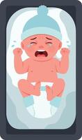 Crying baby in a crib with flat illustration style vector