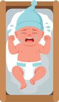 Crying baby in crib with a flat design illustration vector