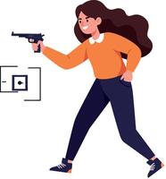 Action pose of a woman with a gun in flat art vector