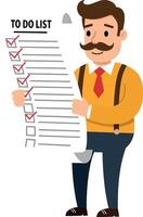 Man holding a checklist with checked items in flat art vector