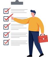 Person with checklist marking items in flat illustration vector