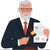 Judge holding a gavel and document in flat art vector
