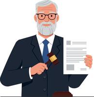 Judge holding gavel and document in flat art style vector