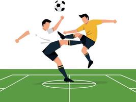 Soccer players competing in action on field flat illustration vector