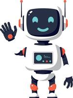 Friendly robot character waving in flat design illustration vector