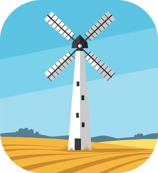 Windmill in golden fields with flat design style art vector