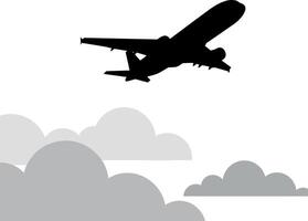 Airplane taking off above clouds in flat art vector