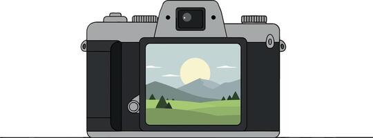 Camera capturing beautiful landscape scene in flat illustration vector