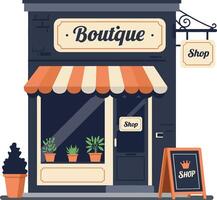 Boutique storefront design in minimal style featuring plants and signage art vector