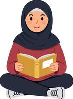 Young girl reading a book in minimal illustration style vector
