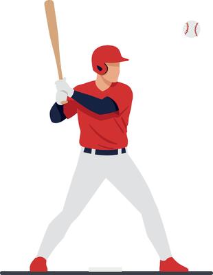 Baseball player in action with bat in flat art