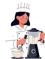 Chef mixing ingredients with a blender in minimal art vector