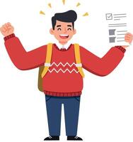 Happy student celebrating success in flat design art vector