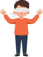 Child with blindfold exploring space in flat art vector