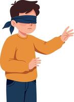 Boy wearing a blindfold reaching out in flat art vector