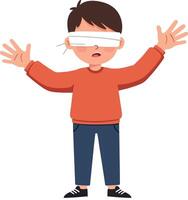 Child with blindfold expressing surprise in flat art vector