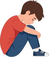 Boy sitting with head down in minimal illustration style vector