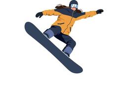 Snowboarder performing a jump in flat illustration style vector