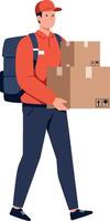 Delivery person carrying boxes in a flat design art vector