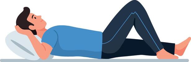 Relaxed man lying on a pillow in flat art vector