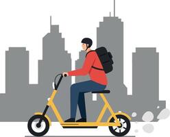 Person riding a yellow electric scooter in flat illustration vector