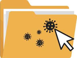 Yellow folder with virus icons and cursor in flat art vector