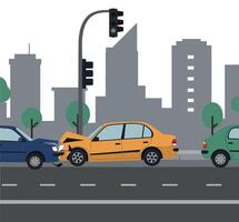 Car collision scene in urban setting with flat art style vector