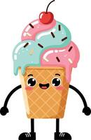 Cute ice cream character with colorful scoops in flat art vector