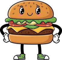 Happy cartoon hamburger character in flat design art vector