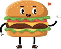 Happy cartoon hamburger character in flat style art vector