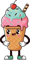 Cute ice cream character with colorful toppings in flat art vector