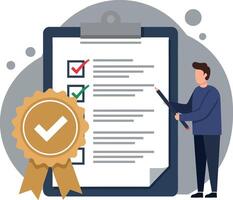 Checklist with Completed Tasks and Award Ribbon in Flat Art vector