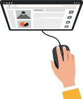 Hand using computer mouse to navigate digital interface in flat illustration vector