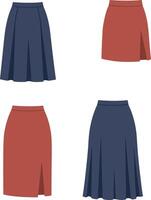 Stylish skirts collection in minimal design showcasing various patterns and colors in illustration vector