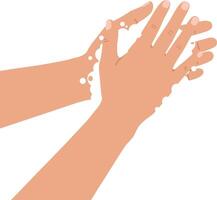Hands rubbing together with soap bubbles in a clean and hygienic setting, flat illustration vector
