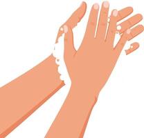 Hands applying soap in a clean and hygienic manner, flat design illustration vector