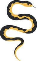 Black and yellow snake coiling elegantly in a minimal flat design art vector