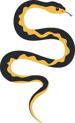 Black and yellow snake coiling elegantly in a minimal flat design art