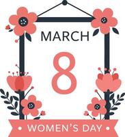 Floral frame design featuring the date March 8 celebrating Womens Day in a minimal illustration vector