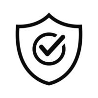 A black and white icon of a shield with a tick vector