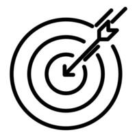 Target arrow in the center of a target, black and white line icon vector