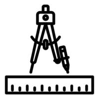 A black and white drawing of a compass and ruler vector