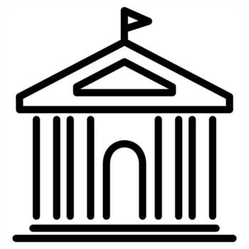 A black and white image of a building with a flag on top vector