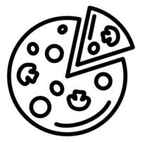 A pizza slice icon in a line drawing vector
